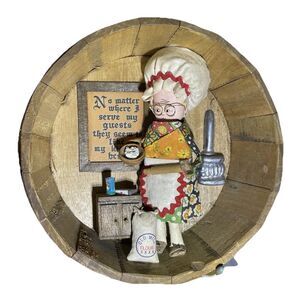 Diorama Shadow Box Enesco Wood Basket Grandma Baking 1971 Wall Decor